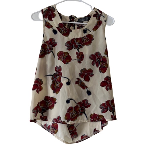 Costa Blanca Blouse Women's S Ivory w/ Red floral print sleeveless. - Picture 2 of 6